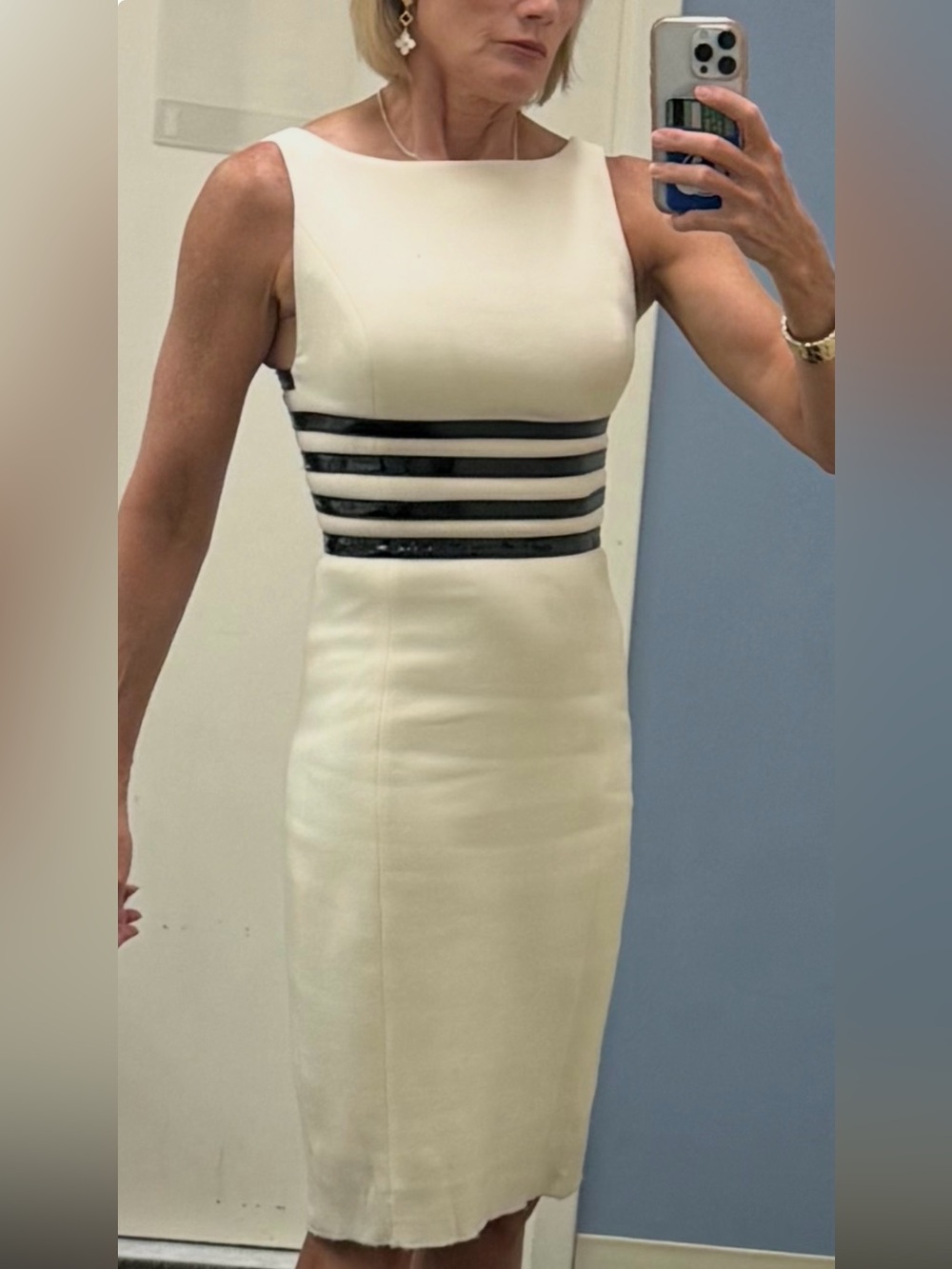One of a kind Michael Kors Sleeveless Virgin Wool Sheath with patent leather
